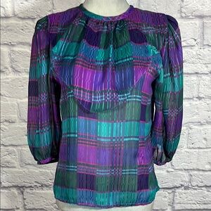 Vintage American plaid semi sheer ruffle blouse